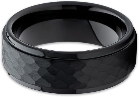 Silly Kings Black Tungsten Wedding Band 8mm Black Tungsten Ring Hammered Tungsten Ring Men & Women Brushed Tungsten Ring 8mm Tungsten Ring Comfort Fit in Kuwait