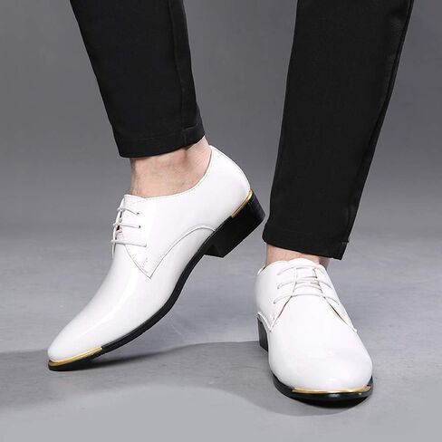 Dress Shoes Men Classic Pointed-Toe Patent Leather Lace-up Formal Oxford Shoes Black Brown Red Grey in Saudi Arabia