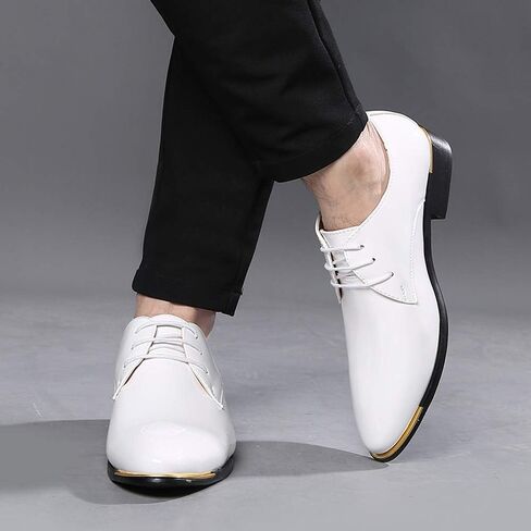Dress Shoes Men Classic Pointed-Toe Patent Leather Lace-up Formal Oxford Shoes Black Brown Red Grey in Saudi Arabia