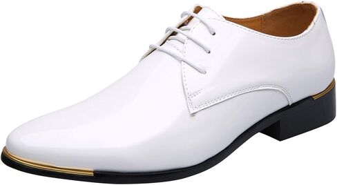 Dress Shoes Men Classic Pointed-Toe Patent Leather Lace-up Formal Oxford Shoes Black Brown Red Grey in Saudi Arabia