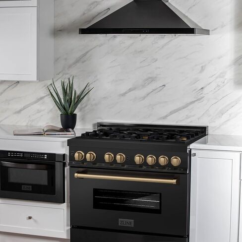 ZLINE Autograph Edition 36" 4.6 cu. ft. Dual Fuel Range with Gas Stove and Electric Oven in Black Stainless Steel with Champagne Bronze Accents (RABZ-36-CB) in Saudi Arabia