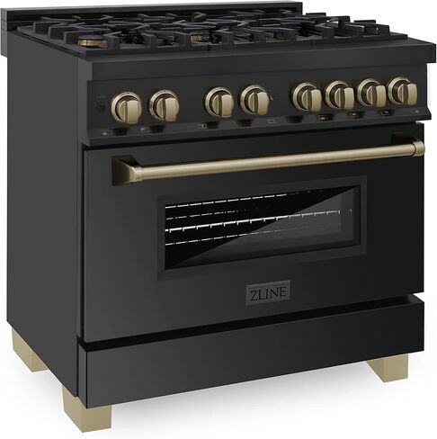 ZLINE Autograph Edition 36" 4.6 cu. ft. Dual Fuel Range with Gas Stove and Electric Oven in Black Stainless Steel with Champagne Bronze Accents (RABZ-36-CB) in Saudi Arabia