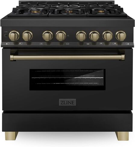 ZLINE Autograph Edition 36" 4.6 cu. ft. Dual Fuel Range with Gas Stove and Electric Oven in Black Stainless Steel with Champagne Bronze Accents (RABZ-36-CB) in Saudi Arabia