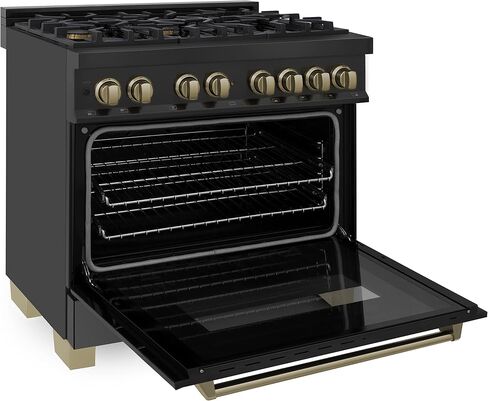 ZLINE Autograph Edition 36" 4.6 cu. ft. Dual Fuel Range with Gas Stove and Electric Oven in Black Stainless Steel with Champagne Bronze Accents (RABZ-36-CB) in Saudi Arabia