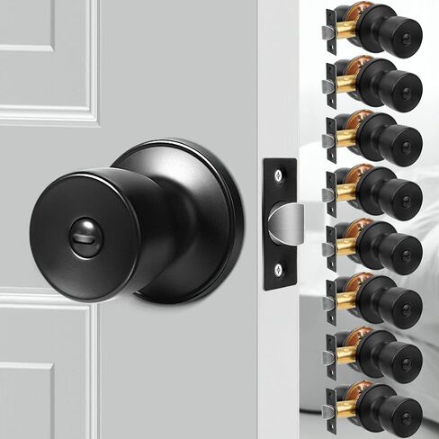 10 Pack Privacy Door Knobs Matte Black Interior Door Lock Keyless Round Lockset for Bedroom, Bathroom, Garage, Hardwares & Instruction Included in Saudi Arabia