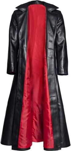 Mens Retro Leather Vintage Long Coat Trench Steampunk Gothic Jacket Overcoat Fashion Leather Gothic in Kuwait