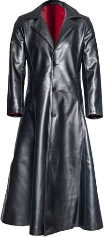 Mens Retro Leather Vintage Long Coat Trench Steampunk Gothic Jacket Overcoat Fashion Leather Gothic in Kuwait
