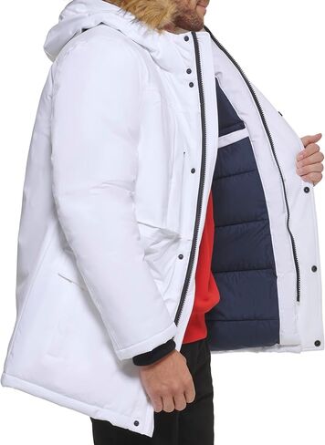 سترة بغطاء للرأس ثقيلة الوزن متوسطة الطول للرجال من Tommy Hilfiger، أبيض، مقاس XX-Large in Saudi Arabia