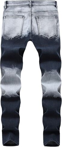 Men's Destroyed Ripped Stretch Jeans Distressed Multi Pockets Biker Denim Pants Slim Zipper Moto Jean Trousers in Kuwait