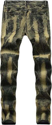 Men's Destroyed Ripped Stretch Jeans Distressed Multi Pockets Biker Denim Pants Slim Zipper Moto Jean Trousers in Kuwait