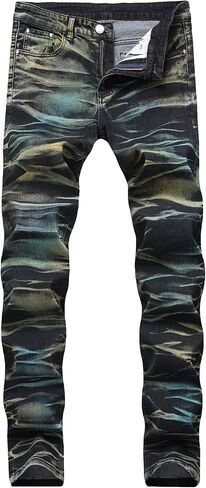 Men's Destroyed Ripped Stretch Jeans Distressed Multi Pockets Biker Denim Pants Slim Zipper Moto Jean Trousers in Kuwait
