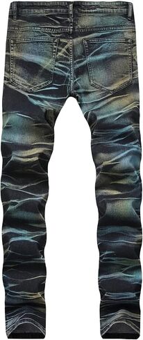 Men's Destroyed Ripped Stretch Jeans Distressed Multi Pockets Biker Denim Pants Slim Zipper Moto Jean Trousers in Kuwait