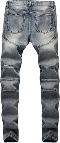 Men's Destroyed Ripped Stretch Jeans Distressed Multi Pockets Biker Denim Pants Slim Zipper Moto Jean Trousers in Kuwait