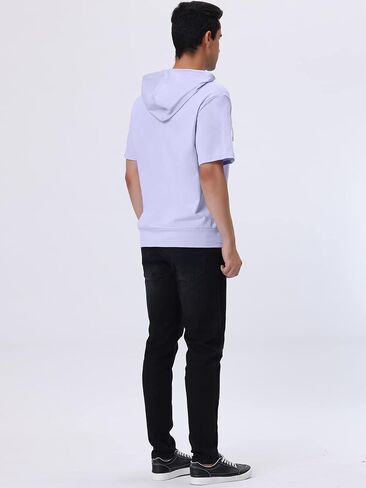 Lars Amadeus Men's Hoodies Solid Color Zip Up Short Sleeve Jackets with Hood in Kuwait