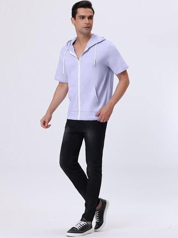 Lars Amadeus Men's Hoodies Solid Color Zip Up Short Sleeve Jackets with Hood in Kuwait