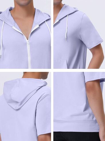Lars Amadeus Men's Hoodies Solid Color Zip Up Short Sleeve Jackets with Hood in Kuwait