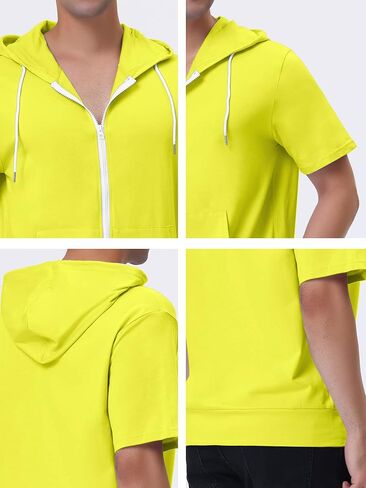 Lars Amadeus Men's Hoodies Solid Color Zip Up Short Sleeve Jackets with Hood in Kuwait