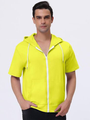 Lars Amadeus Men's Hoodies Solid Color Zip Up Short Sleeve Jackets with Hood in Kuwait