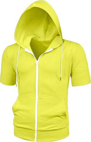 Lars Amadeus Men's Hoodies Solid Color Zip Up Short Sleeve Jackets with Hood in Kuwait