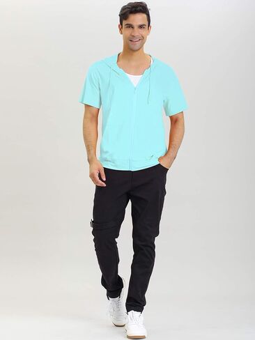 Lars Amadeus Men's Hoodies Solid Color Zip Up Short Sleeve Jackets with Hood in Kuwait