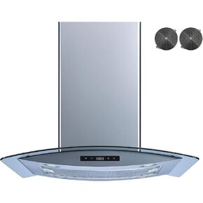 Winflo 30 In. Convertible Stainless Steel Glass Island Range Hood with Mesh Filter, 2 pcs Charcoal Filters and Touch Sensor Control in Kuwait