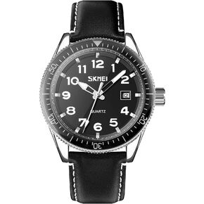 ساعات SKMEI للرجال مقاومة للماء، عصرية للأعمال، تاريخ تلقائي، حزام جلدي مقوى سهل القراءة، ساعة يد بحركة كوارتز للرجال، أسود in Kuwait