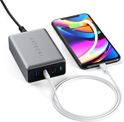 شاحن Satechi 100W USB-C PD مدمج GaN - تقنية GaN قوية - متوافق مع 2021 MacBook Pro M1، 2020 MacBook Air M1، 2021 iPad Pro، iPhone 13 Pro Max/13 Pro/13 Mini/13 in Saudi Arabia