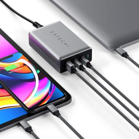 شاحن Satechi 100W USB-C PD مدمج GaN - تقنية GaN قوية - متوافق مع 2021 MacBook Pro M1، 2020 MacBook Air M1، 2021 iPad Pro، iPhone 13 Pro Max/13 Pro/13 Mini/13 in Saudi Arabia