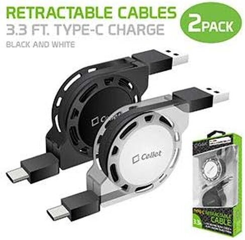 Retractable USB-C Cable, Type-C 3 Feet Charging Cable Compatible to Samsung Galaxy Z Flip, Z Fold, Note 20 S22 S21 S20 Google Pixel LG Moto iPad Mini, iPad Pro, iPad Air (USB-A to USB-C) (2Pack) in Saudi Arabia