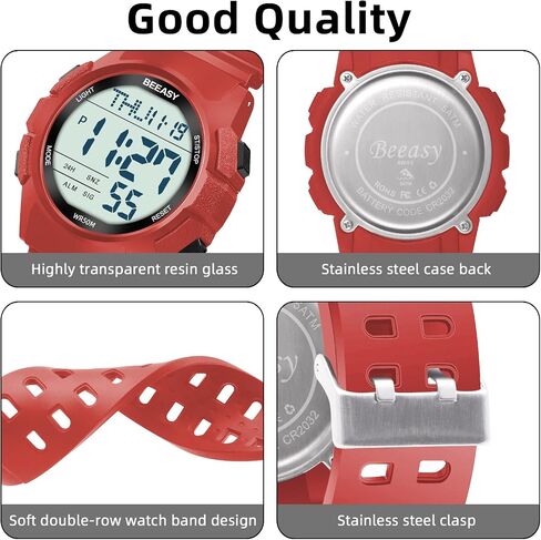 BEEASY Men Digital Sports Watch,Waterproof Watch with Stopwatch Countdown Timer Alarm Function Dual Time Rubber Strap Wrist Watch for Men/Student in Saudi Arabia