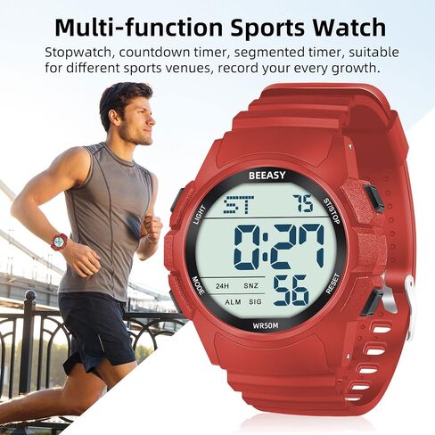 BEEASY Men Digital Sports Watch,Waterproof Watch with Stopwatch Countdown Timer Alarm Function Dual Time Rubber Strap Wrist Watch for Men/Student in Saudi Arabia