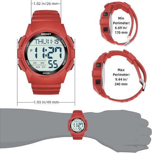 BEEASY Men Digital Sports Watch,Waterproof Watch with Stopwatch Countdown Timer Alarm Function Dual Time Rubber Strap Wrist Watch for Men/Student in Saudi Arabia