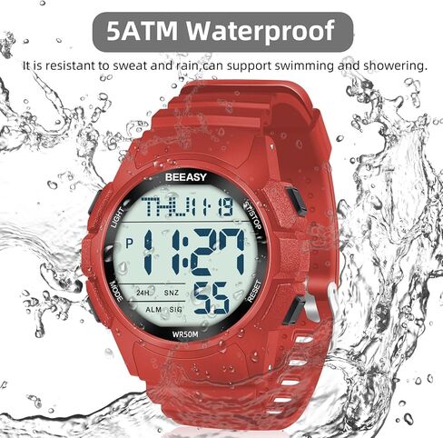 BEEASY Men Digital Sports Watch,Waterproof Watch with Stopwatch Countdown Timer Alarm Function Dual Time Rubber Strap Wrist Watch for Men/Student in Saudi Arabia