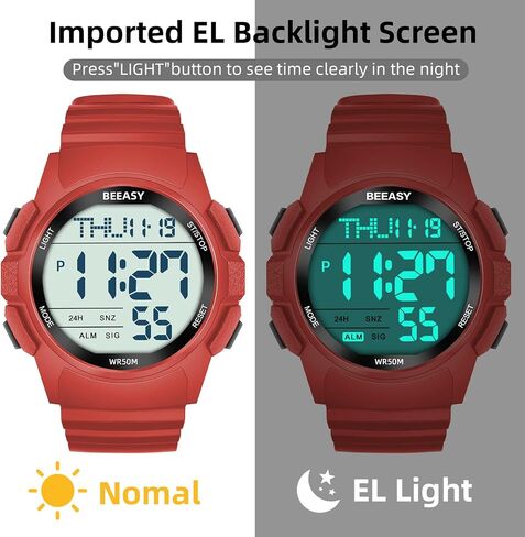 BEEASY Men Digital Sports Watch,Waterproof Watch with Stopwatch Countdown Timer Alarm Function Dual Time Rubber Strap Wrist Watch for Men/Student in Saudi Arabia