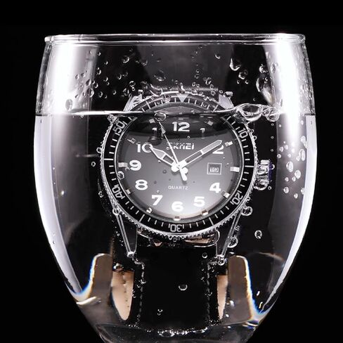 ساعات SKMEI للرجال مقاومة للماء، عصرية للأعمال، تاريخ تلقائي، حزام جلدي مقوى سهل القراءة، ساعة يد بحركة كوارتز للرجال، أسود in Kuwait