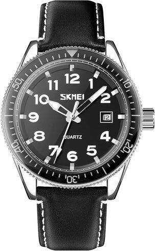 ساعات SKMEI للرجال مقاومة للماء، عصرية للأعمال، تاريخ تلقائي، حزام جلدي مقوى سهل القراءة، ساعة يد بحركة كوارتز للرجال، أسود in Kuwait