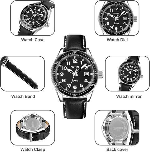 ساعات SKMEI للرجال مقاومة للماء، عصرية للأعمال، تاريخ تلقائي، حزام جلدي مقوى سهل القراءة، ساعة يد بحركة كوارتز للرجال، أسود in Kuwait