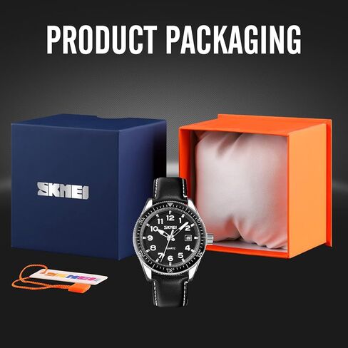 ساعات SKMEI للرجال مقاومة للماء، عصرية للأعمال، تاريخ تلقائي، حزام جلدي مقوى سهل القراءة، ساعة يد بحركة كوارتز للرجال، أسود in Kuwait
