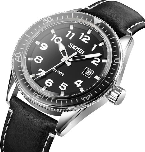 ساعات SKMEI للرجال مقاومة للماء، عصرية للأعمال، تاريخ تلقائي، حزام جلدي مقوى سهل القراءة، ساعة يد بحركة كوارتز للرجال، أسود in Kuwait