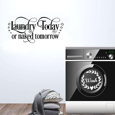 ملصق حائط لغرفة الغسيل، FODIENS Laundry Today Naked Tomorrow يغسل جاف باقتباس ملصقات الحائط ، DIY الفن المألوف غسالة التجفيف علامات ديكور للمنزل الحمام غسالة غسالة غسالة in Kuwait