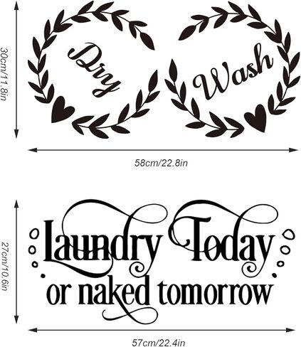 ملصق حائط لغرفة الغسيل، FODIENS Laundry Today Naked Tomorrow يغسل جاف باقتباس ملصقات الحائط ، DIY الفن المألوف غسالة التجفيف علامات ديكور للمنزل الحمام غسالة غسالة غسالة in Kuwait