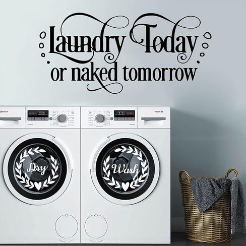 ملصق حائط لغرفة الغسيل، FODIENS Laundry Today Naked Tomorrow يغسل جاف باقتباس ملصقات الحائط ، DIY الفن المألوف غسالة التجفيف علامات ديكور للمنزل الحمام غسالة غسالة غسالة in Kuwait