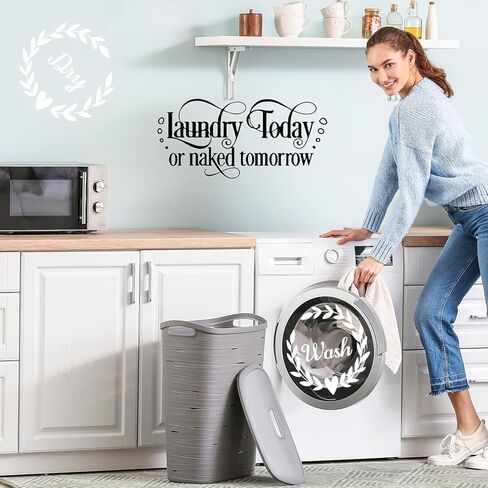ملصق حائط لغرفة الغسيل، FODIENS Laundry Today Naked Tomorrow يغسل جاف باقتباس ملصقات الحائط ، DIY الفن المألوف غسالة التجفيف علامات ديكور للمنزل الحمام غسالة غسالة غسالة in Kuwait