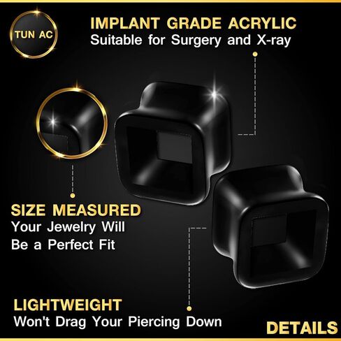 2 قطعة الاكريليك الأسود 4 جرام 5 مللي متر اللحم الأذن مقياس القرط نفق مربع مزدوج مضيئة التوصيل نقالة ثقب المجوهرات 5445 in Kuwait