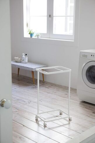Yamazaki Home Laundry Basket Wagon-Large Storage Hamper Organizer | Steel + Wood | Short | Rolling Carts, White in Saudi Arabia