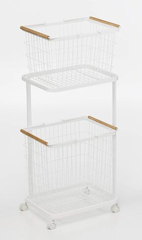 Yamazaki Home Laundry Basket Wagon-Large Storage Hamper Organizer | Steel + Wood | Short | Rolling Carts, White in Saudi Arabia