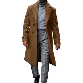 MNCEGEER Men's Trench Coat Notch Lapel Double Breasted Casual Cotton Blend Peacoat