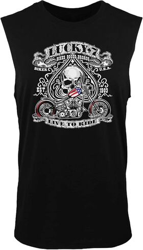 Lucky 7 Live to Ride - Motorcycle Biker Men's Sleeveless Shirt in Saudi Arabia
