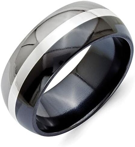 Sonia Jewels Titanium Black Titanium with 925 Sterling Silver-Inlay 9mm Men's Wedding Band Ring in Kuwait