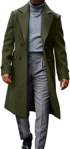 MNCEGEER Men's Trench Coat Notch Lapel Double Breasted Casual Cotton Blend Peacoat in Kuwait